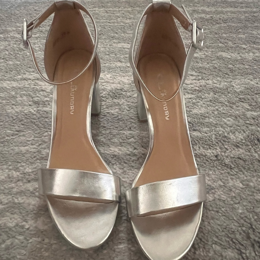 Chinese Laundry Silver Ankle Strap Heels